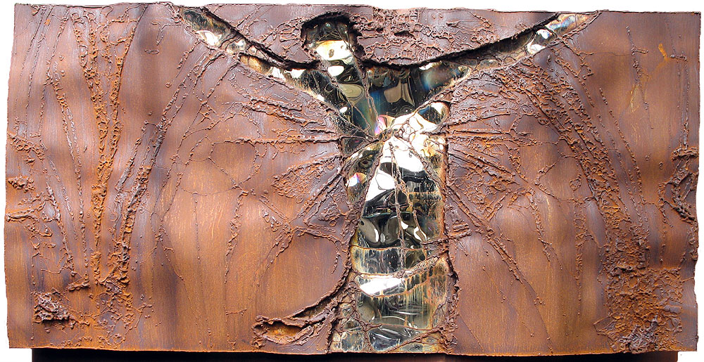 rusted wall sculpture | religious artwork